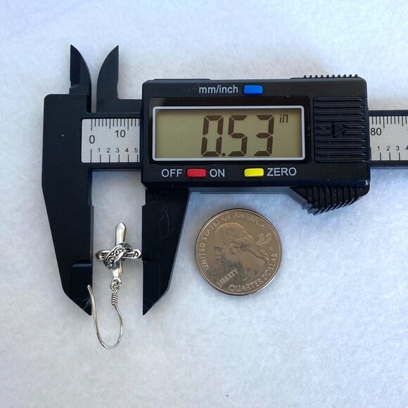 Sterling Silver 925 Petite Dainty Cross & Crown Dangle Drop Earrings - Picture 15 of 16